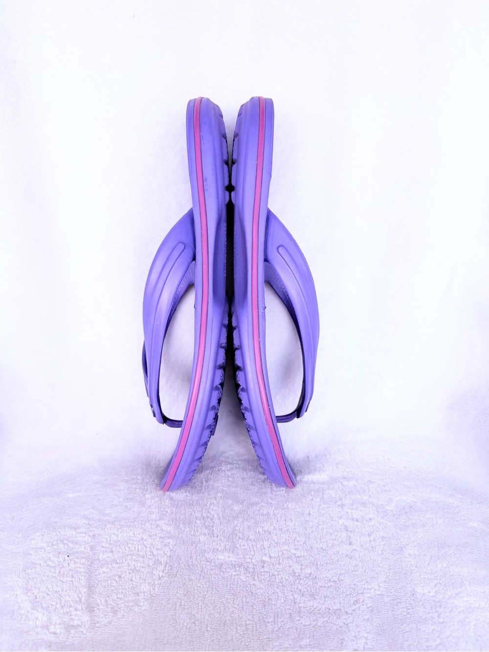 Crocs Crocband Flip Flops Purple Pink Stripe Unisex Mens 7 Womens 9 Sandals - Picture 7 of 11